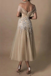 Gorgeous Short A-line Off-the-shoulder Beading Wedding Dresses With Lace